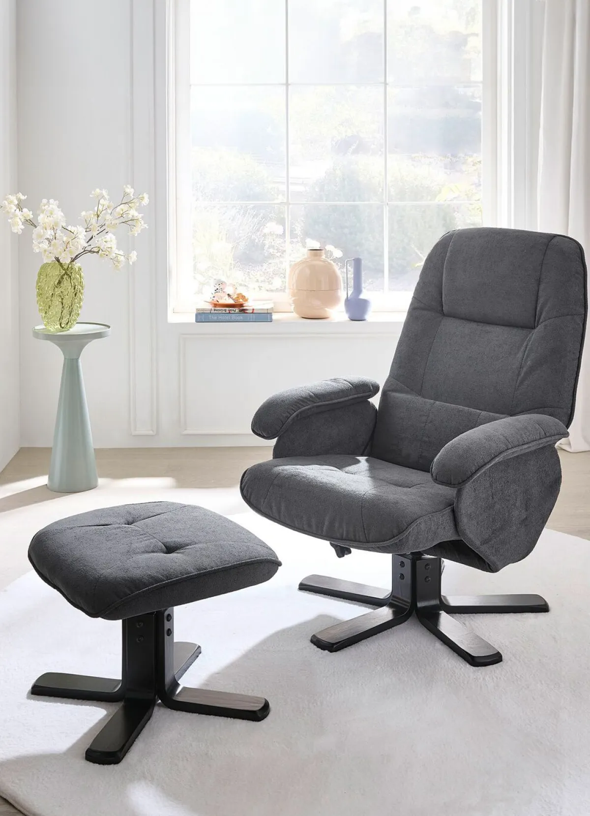 Hot BADER Relax-Sessel mit Hocker ANTHRAZIT
