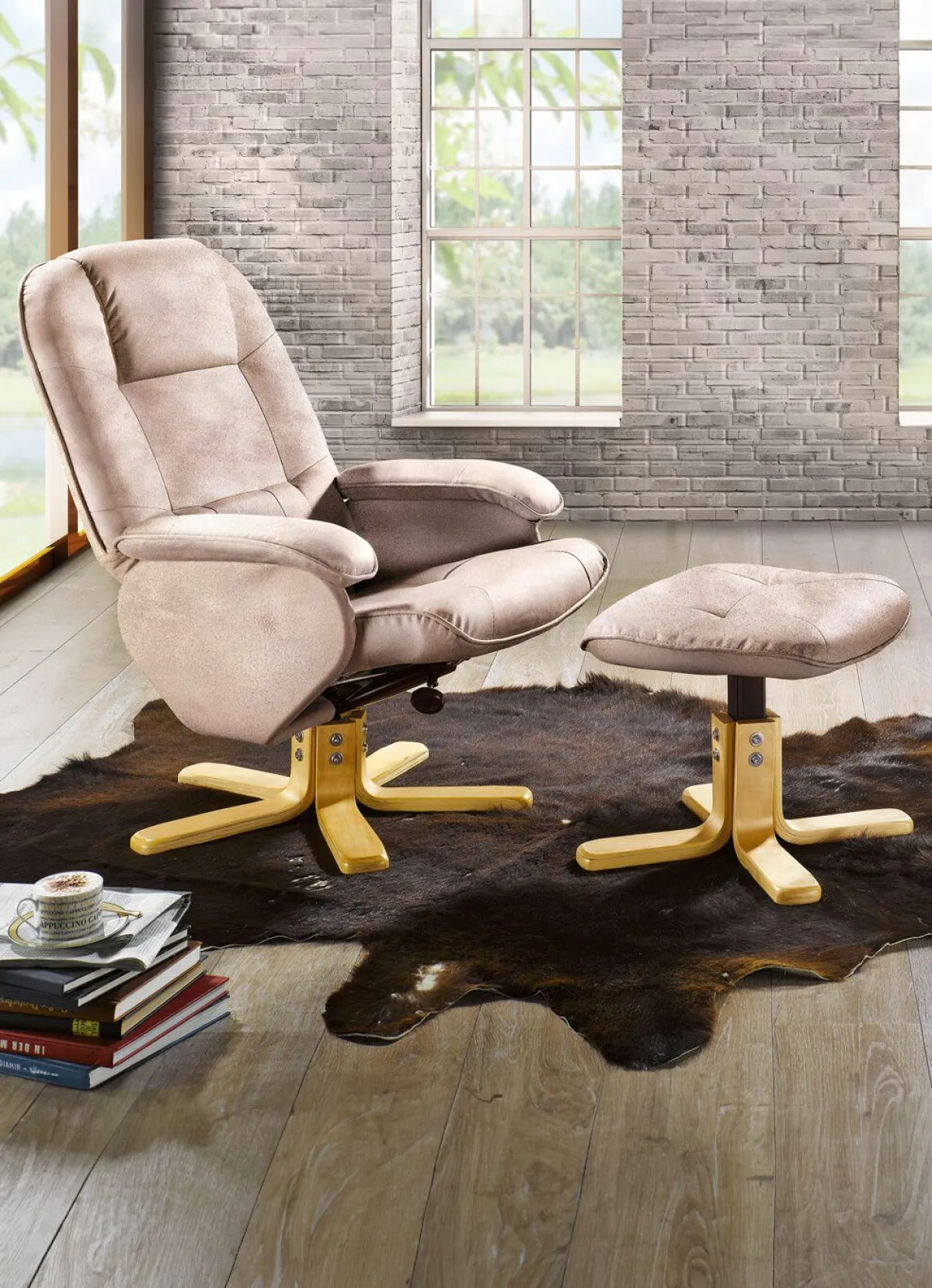 Outlet BADER Relax-Sessel mit Hocker CREME