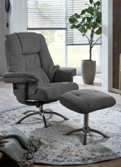 Clearance BADER Relax-Sessel mit Hocker und Gestell aus Metall DUNKELGRAU