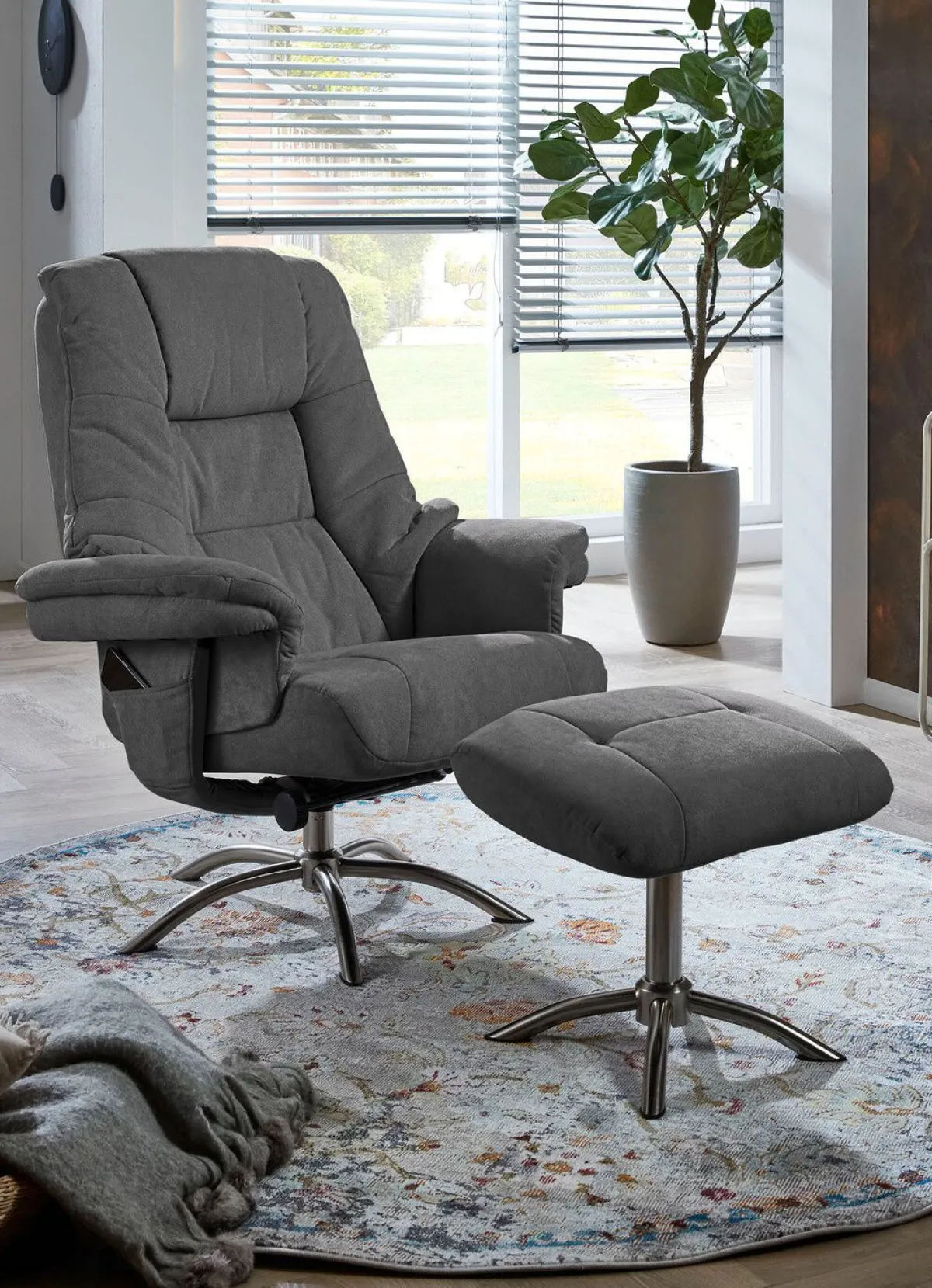 Clearance BADER Relax-Sessel mit Hocker und Gestell aus Metall DUNKELGRAU