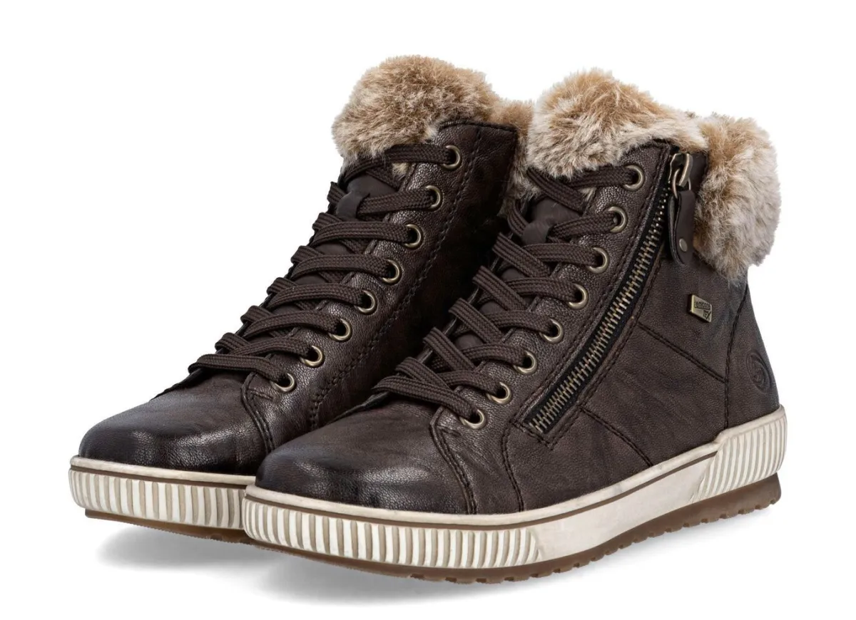 Outlet Remonte , gefütterte Damen-Boots, Winterschuhe, Weite G, mit herausnehmbarem Fußbett DUNKELBRAUN