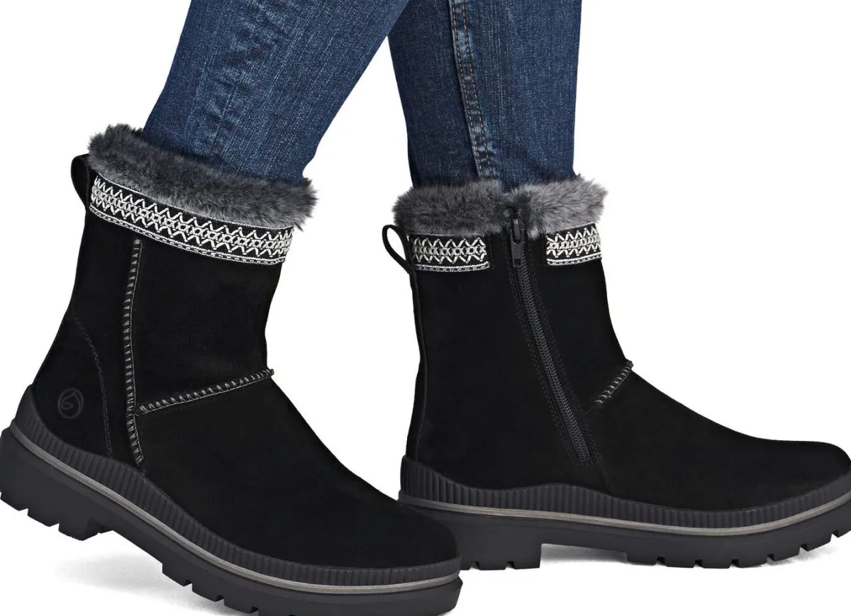 Clearance Remonte , gefütterte Damen-Stiefeletten, Winterschuhe, Weite G, mit Lammfell SCHWARZ