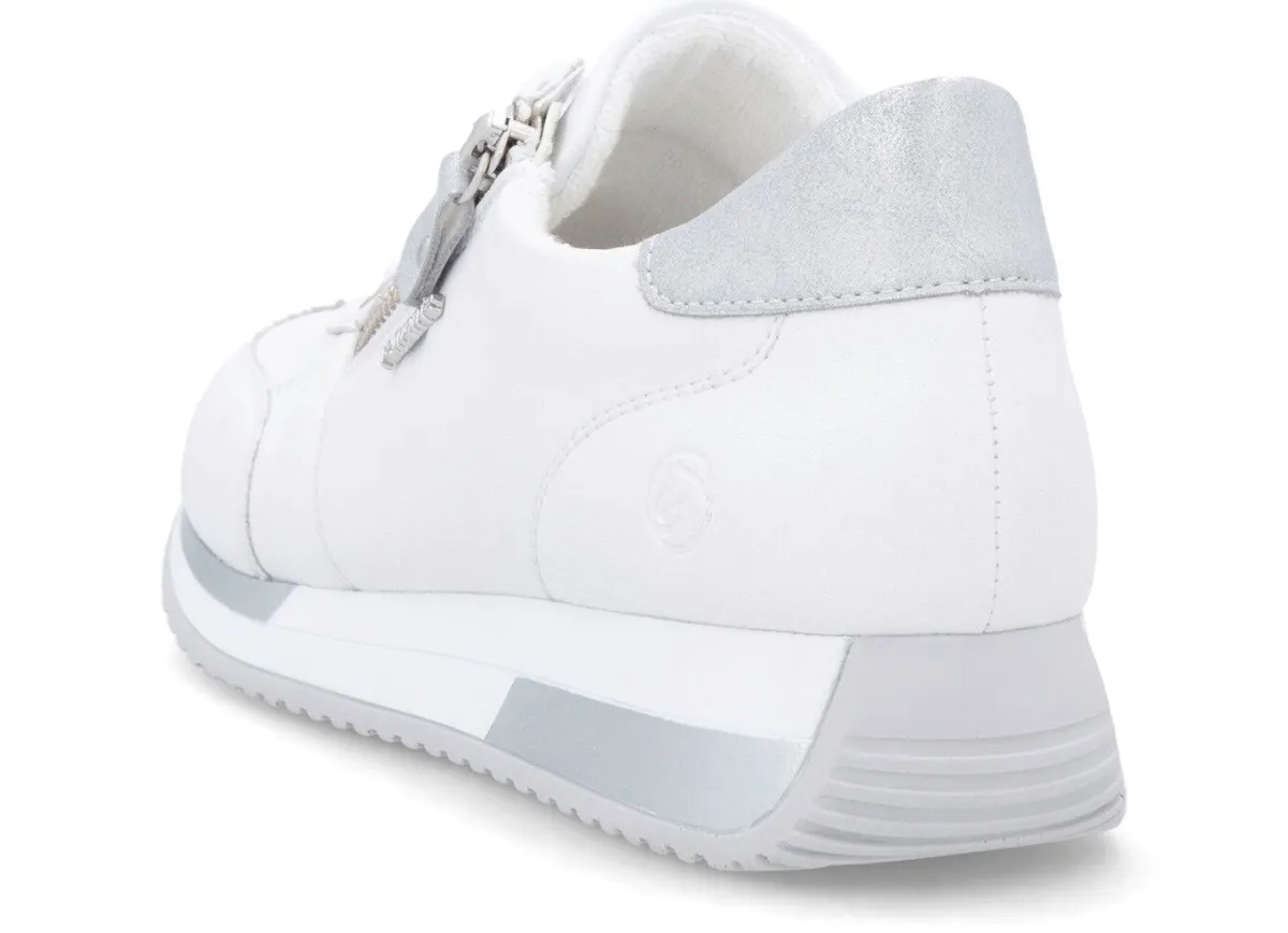 Remonte Schnür-Sneaker mit silberfarben schimmerndem Kontrast-Besatz WEISS