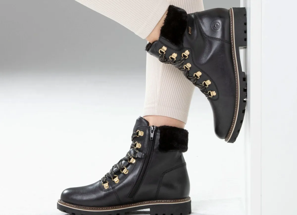 Remonte Schnür-Stiefelette mit Plüschkragen SCHWARZ