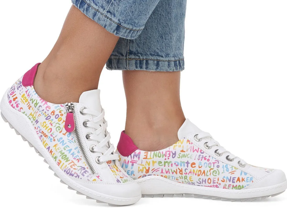 Outlet Remonte Sneaker aus beschichtetem, frech bedrucktem Leder WEISS-BUNT