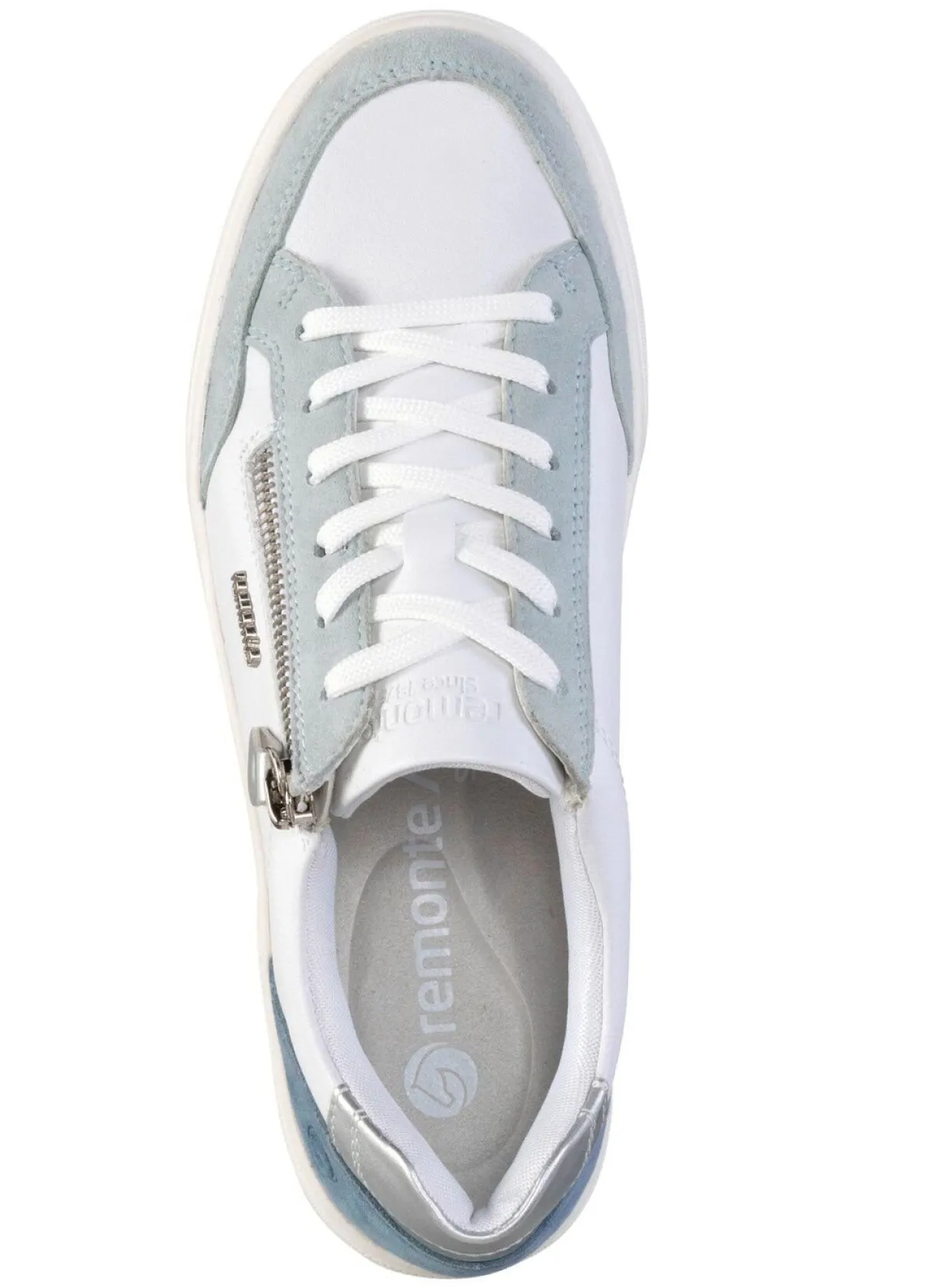 Discount Remonte Sneaker aus Nappa- und Veloursleder mit Metallic-Besatz BLAU-WEISS-SILBER