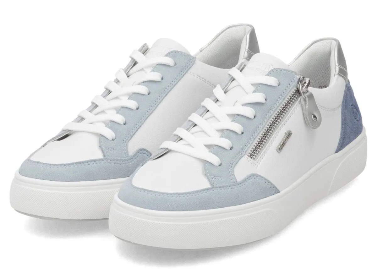 Discount Remonte Sneaker aus Nappa- und Veloursleder mit Metallic-Besatz BLAU-WEISS-SILBER