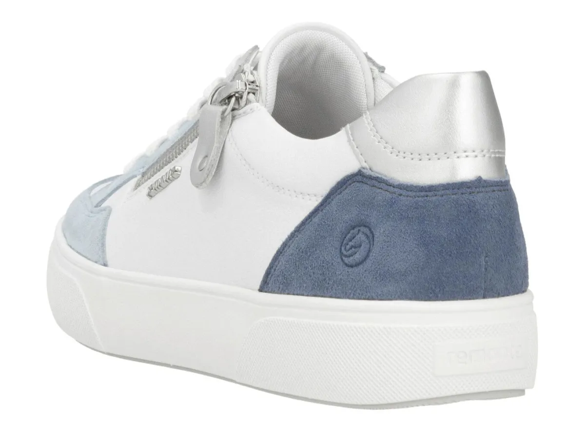 Discount Remonte Sneaker aus Nappa- und Veloursleder mit Metallic-Besatz BLAU-WEISS-SILBER