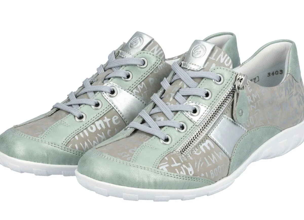 BADER Remonte Sneaker mit bedruckten Besätzen MINT-SILBERGRAU
