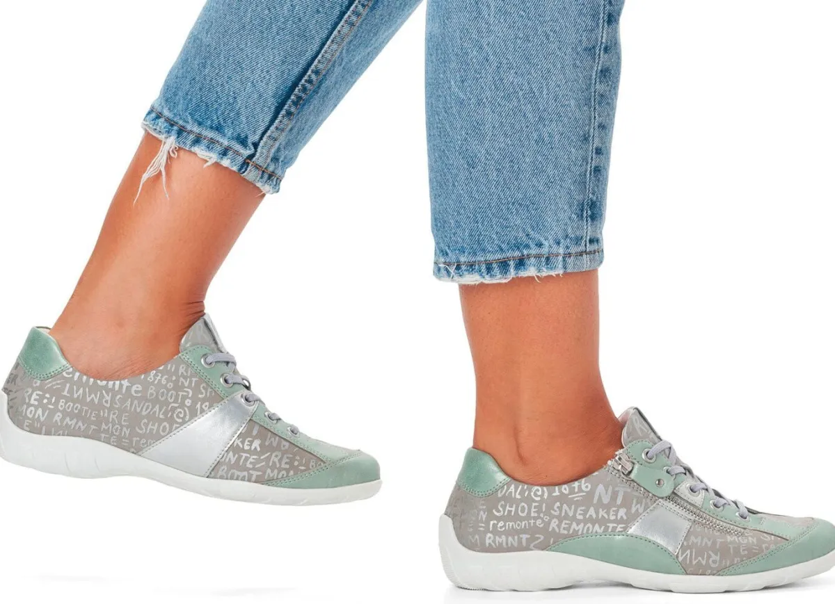 BADER Remonte Sneaker mit bedruckten Besätzen MINT-SILBERGRAU
