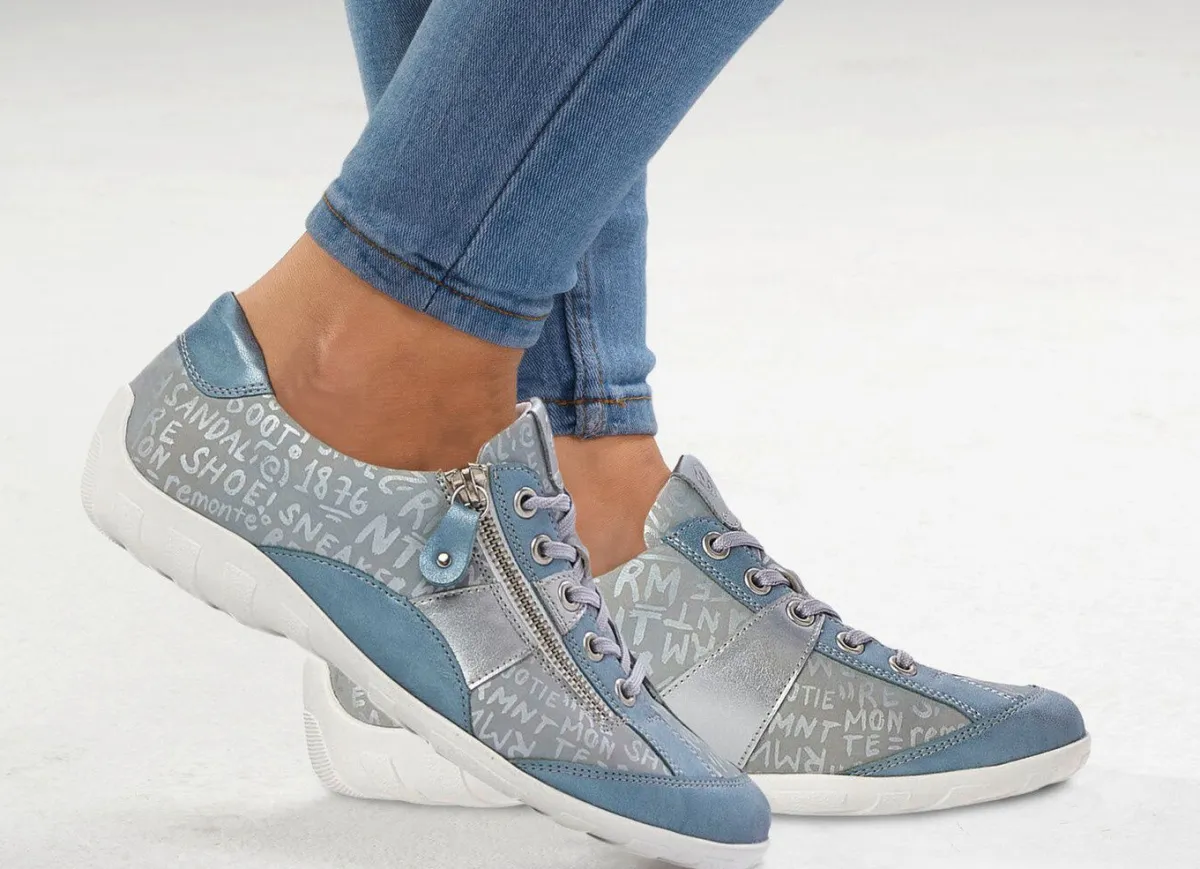 New BADER Remonte Sneaker mit bedruckten Besätzen HELLBLAU-SILBER