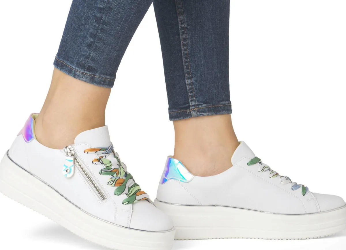 Outlet Remonte Sneaker mit bunter Schnürung WEISS-SILBER