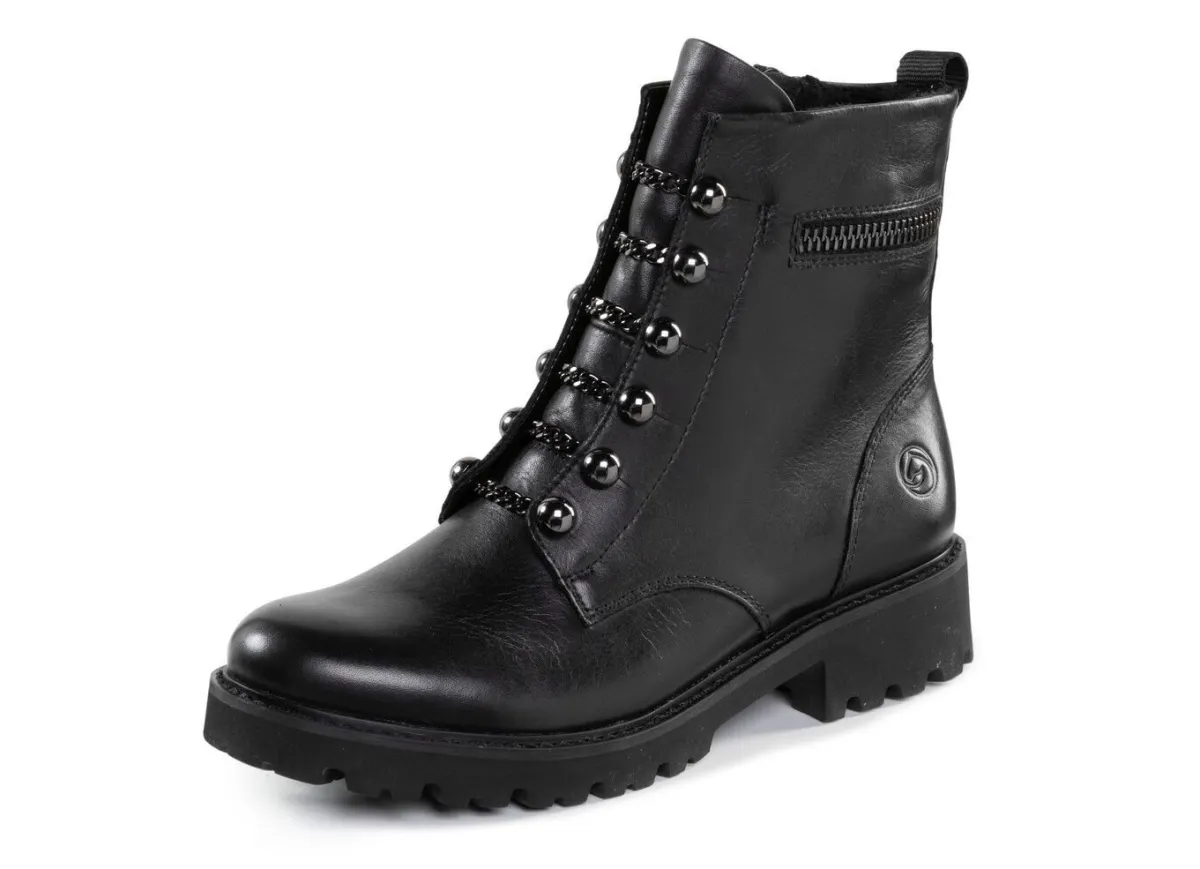 Hot Remonte Stiefelette mit trendigen Zierketten in Schnür-Optik SCHWARZ