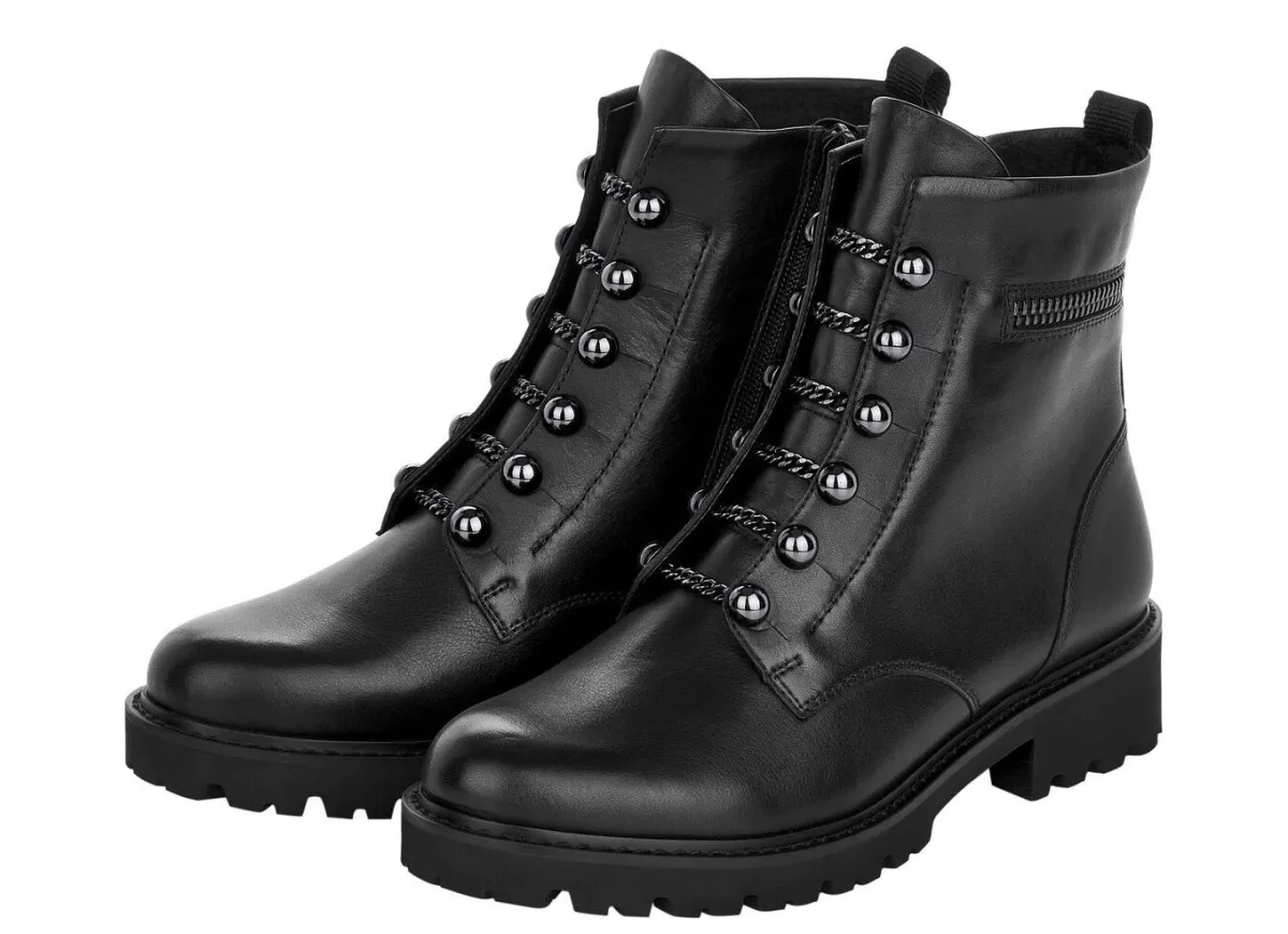Hot Remonte Stiefelette mit trendigen Zierketten in Schnür-Optik SCHWARZ