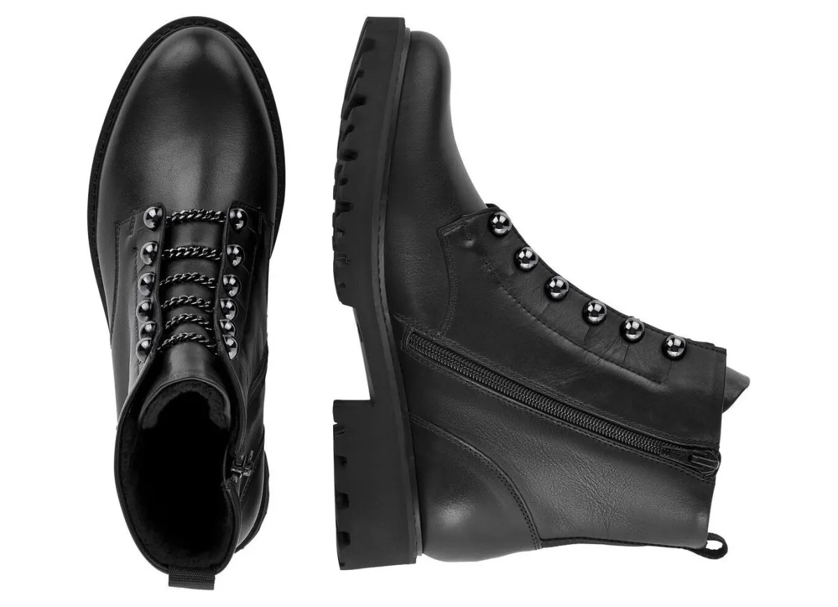 Hot Remonte Stiefelette mit trendigen Zierketten in Schnür-Optik SCHWARZ