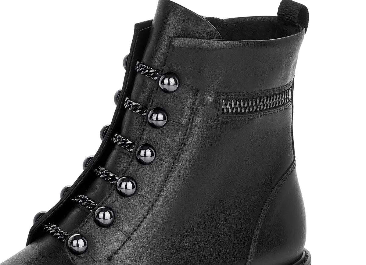 Hot Remonte Stiefelette mit trendigen Zierketten in Schnür-Optik SCHWARZ