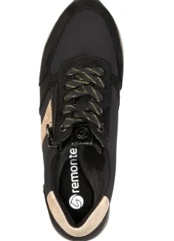 Clearance Remonte , trendige Damen-Sneaker, Weite G, mit herausnehmbarem Fußbett SCHWARZ-GOLD