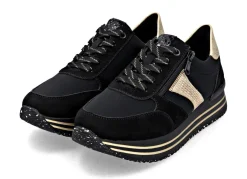 Clearance Remonte , trendige Damen-Sneaker, Weite G, mit herausnehmbarem Fußbett SCHWARZ-GOLD