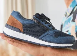 Sale Rieker , bequeme Herren-Sneaker, Weite H, mit herausnehmbarem Fußbett BLAU-BRAUN