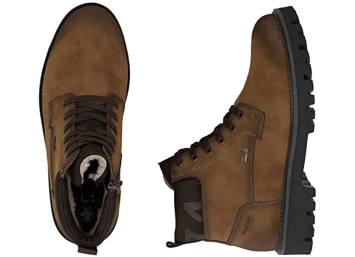 Rieker , gefütterte Herren-Boots, Winterschuhe, Weite H, mit Reißverschluss COGNAC