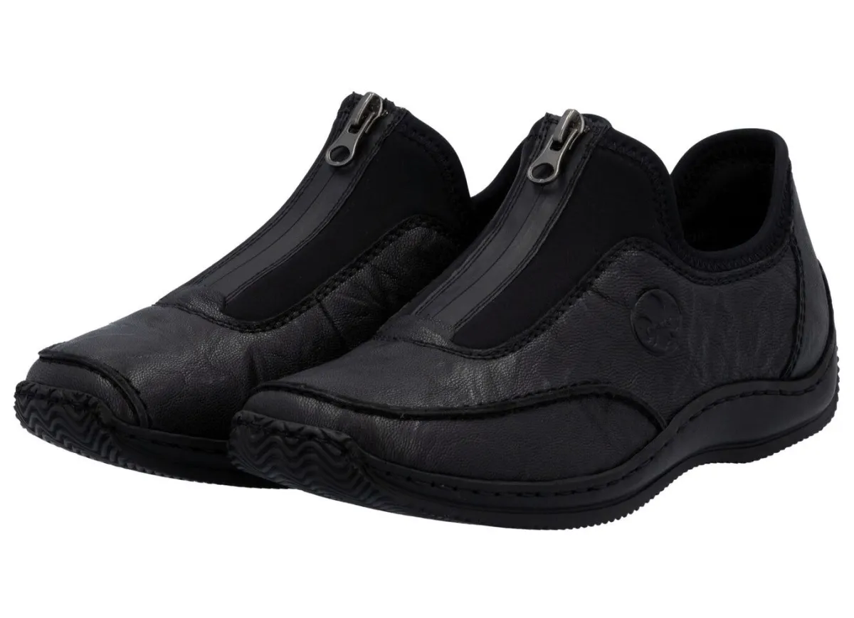 Clearance Rieker , klassische Damen-Slipper, mit Reißverschluss SCHWARZ