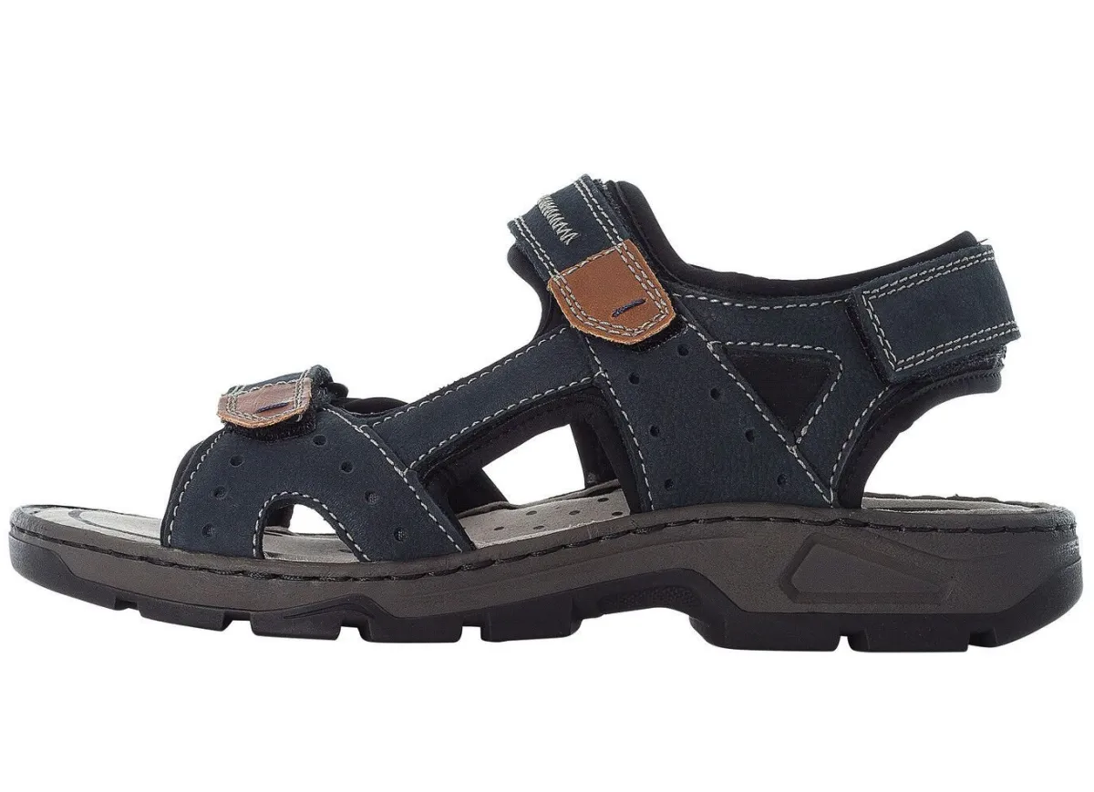 Discount Rieker , klassische Herren-Trekkingsandalen, aus Leder DUNKELBLAU