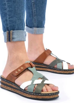 Rieker , leichte Damen-Pantoletten, mit Klettverschluss MULTICOLOR