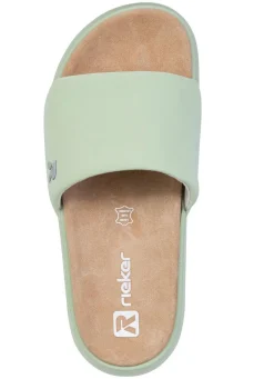 Online Rieker , leichte Damen-Slides, mit gepolsterter Lederdecksohle MINT