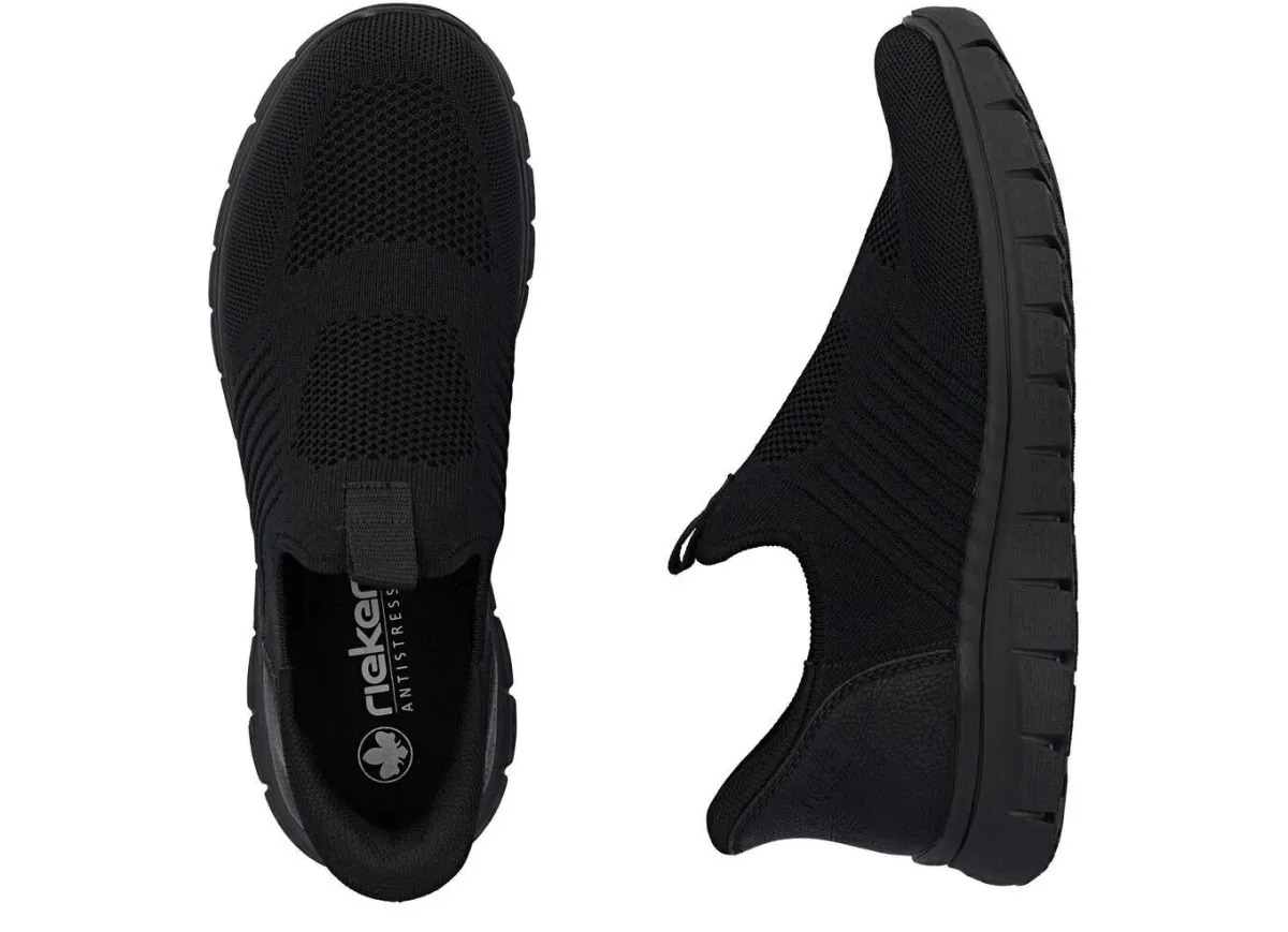 Clearance Rieker , leichte Herren-Slipper, mit verstärkter Hinterkappe SCHWARZ