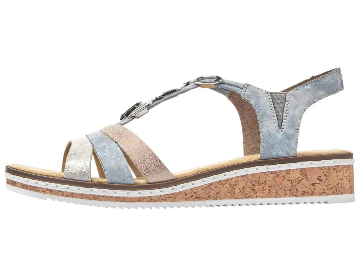 Discount Rieker , modische Damen-Sandalen, mit Gummizug BLEU-SILBER