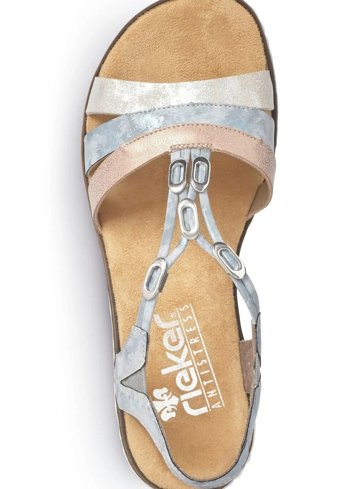 Discount Rieker , modische Damen-Sandalen, mit Gummizug BLEU-SILBER