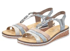 Discount Rieker , modische Damen-Sandalen, mit Gummizug BLEU-SILBER