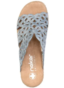 Discount Rieker , schicke Damen-Pantoletten, mit luftigen Durchbrüchen HIMMELBLAU