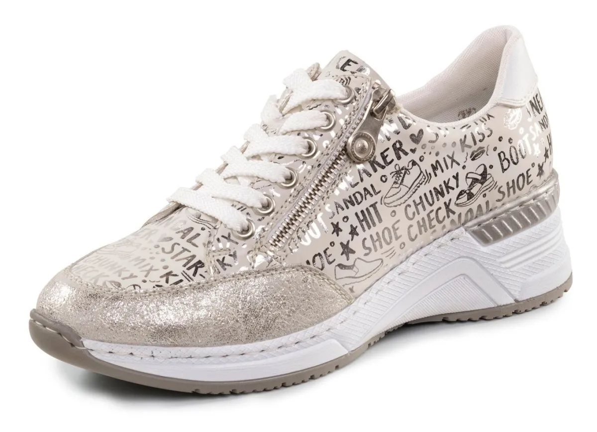 Sale Rieker Schnür-Sneaker aus bedrucktem Synthetikmaterial HELLGRAU-SILBER