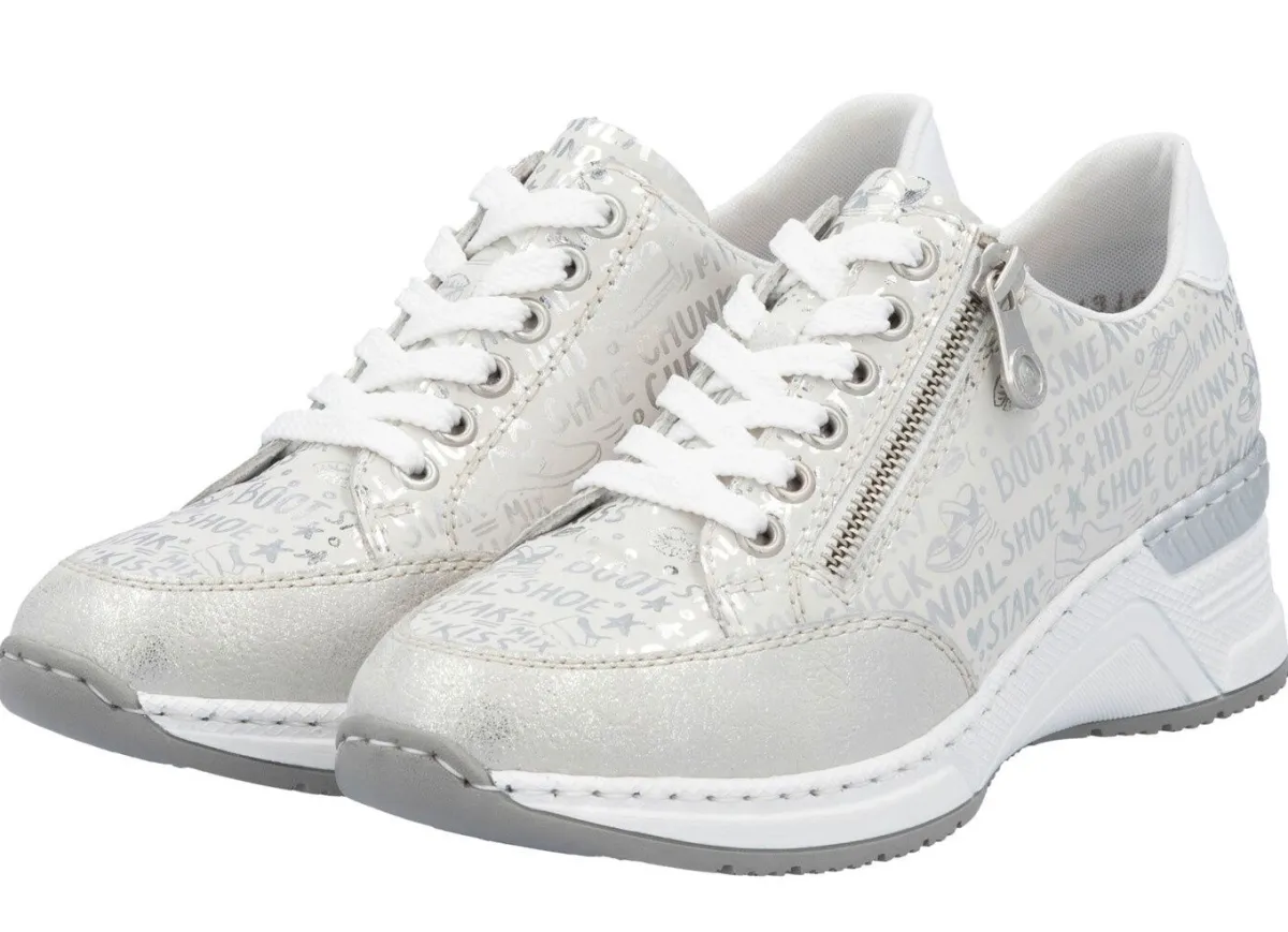 Sale Rieker Schnür-Sneaker aus bedrucktem Synthetikmaterial HELLGRAU-SILBER