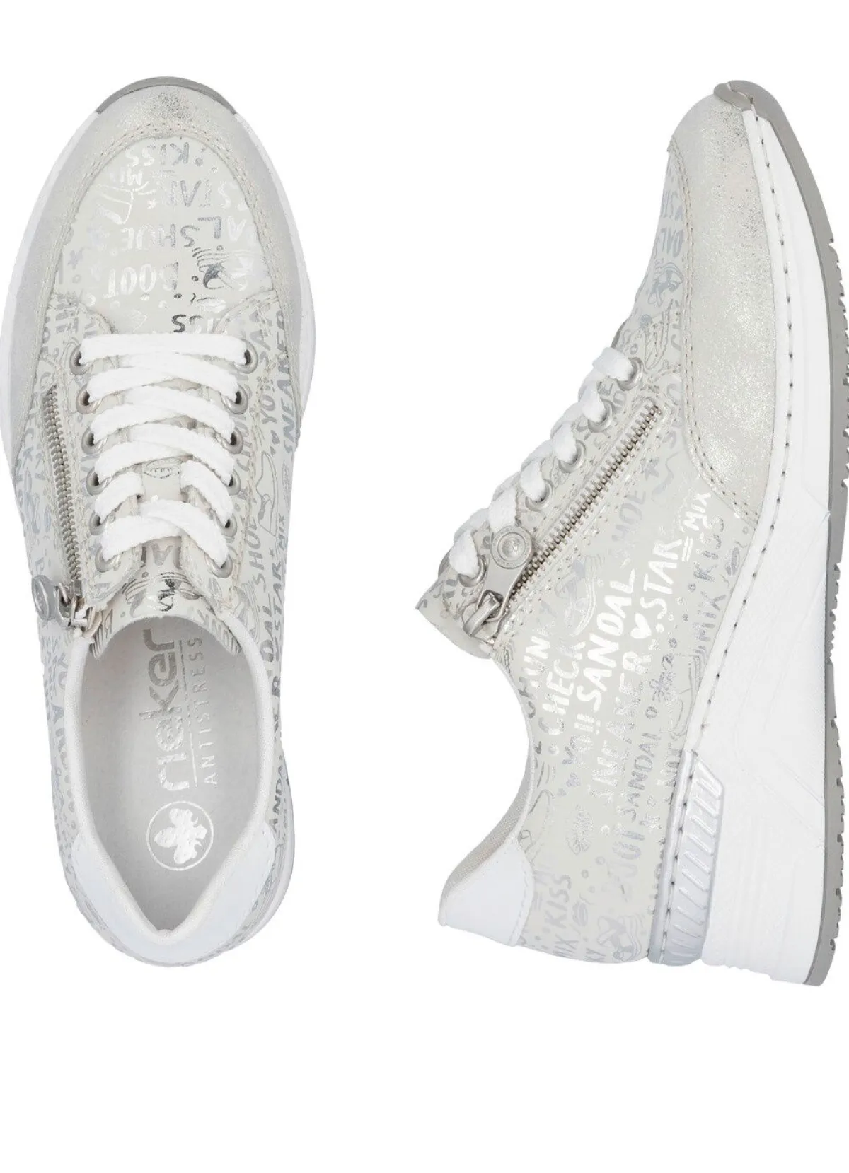 Sale Rieker Schnür-Sneaker aus bedrucktem Synthetikmaterial HELLGRAU-SILBER