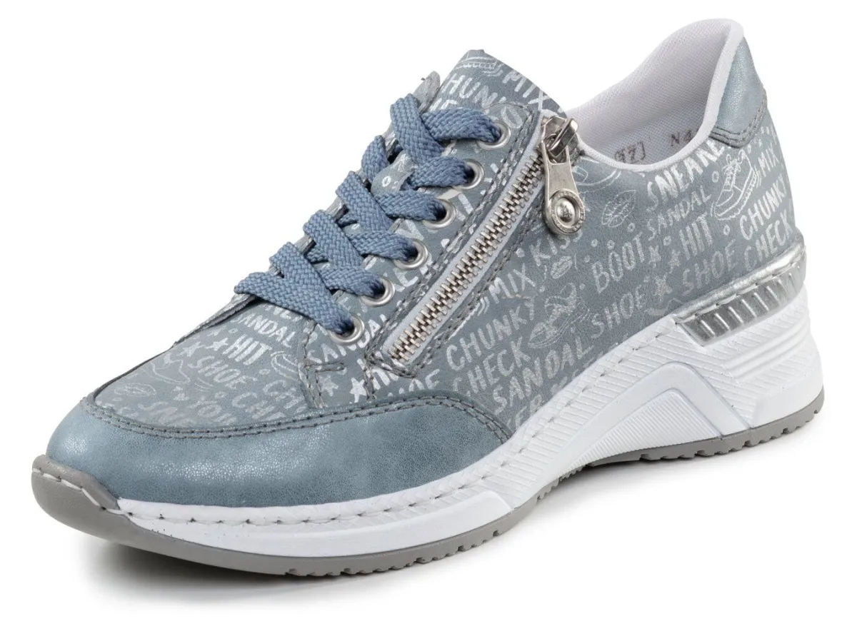 Rieker Schnür-Sneaker aus bedrucktem Synthetikmaterial HELLBLAU-SILBER