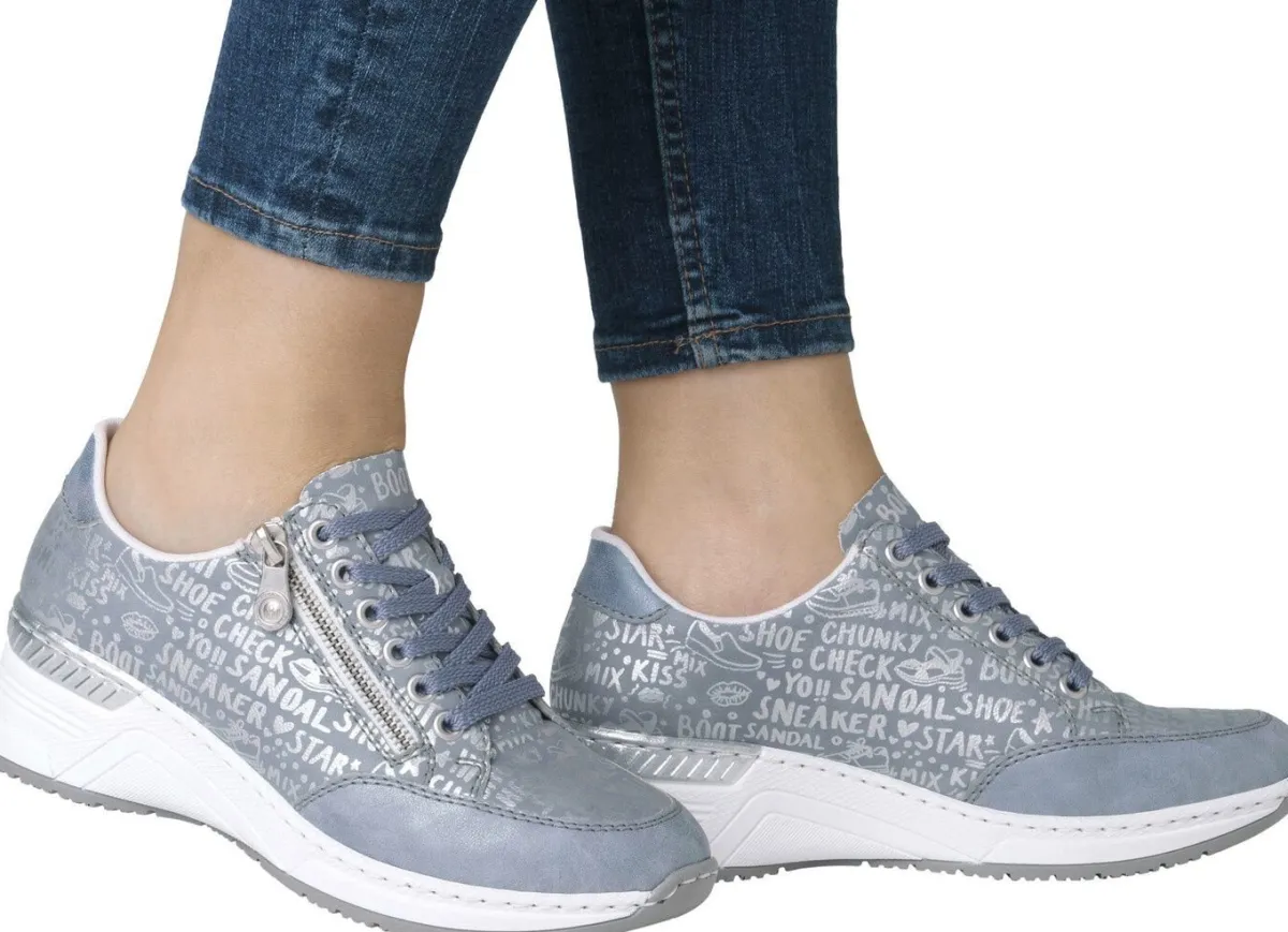 Rieker Schnür-Sneaker aus bedrucktem Synthetikmaterial HELLBLAU-SILBER