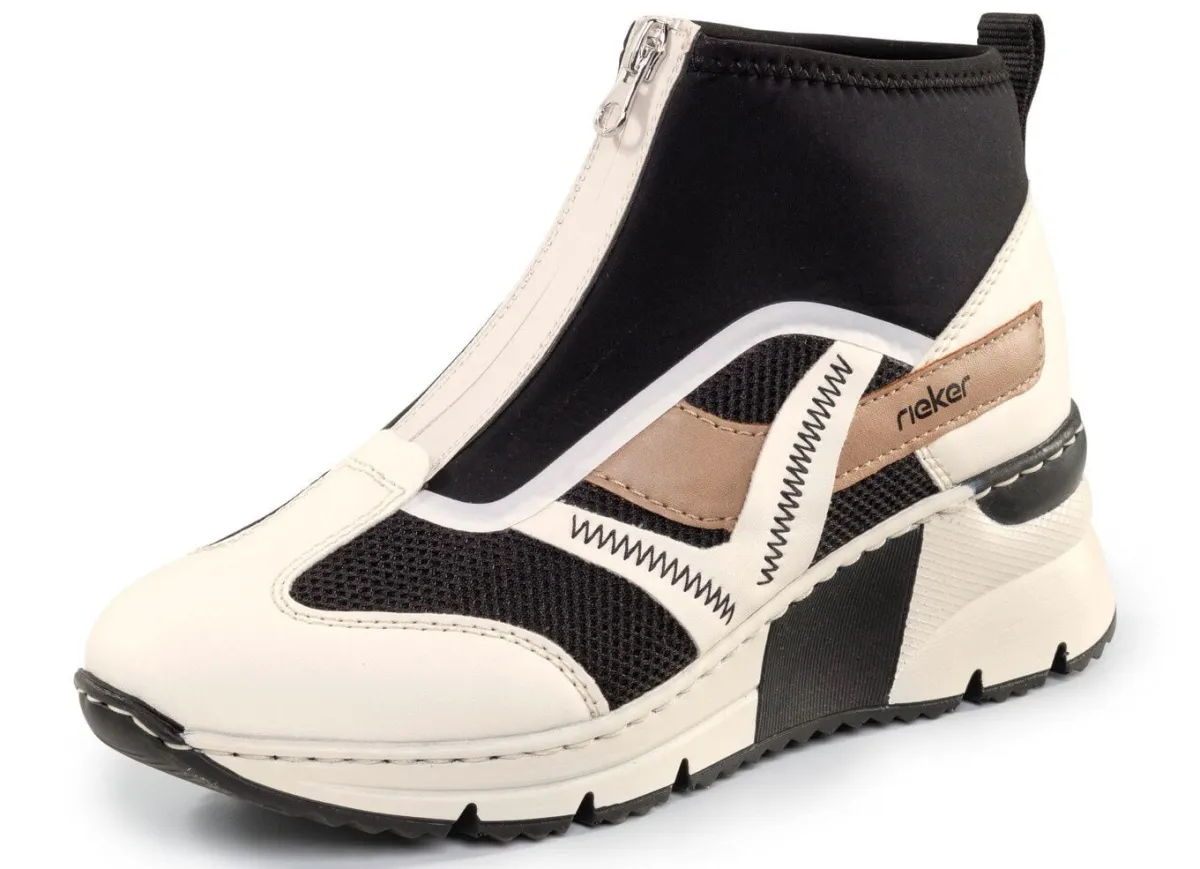 Clearance Rieker , stylische Damen-Boots, Weite G, mit herausnehmbarem Fußbett CREME-SCHWARZ-BRAUN