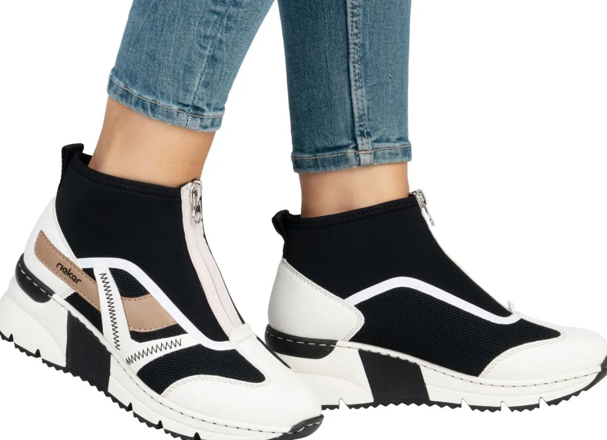 Clearance Rieker , stylische Damen-Boots, Weite G, mit herausnehmbarem Fußbett CREME-SCHWARZ-BRAUN