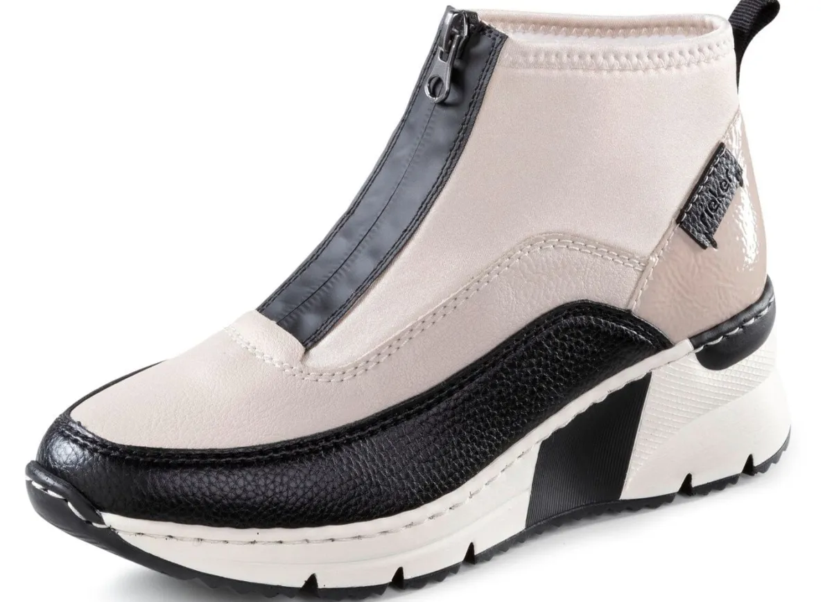 Clearance Rieker , stylische Damen-Boots, Weite G, mit Reißverschluss ECRU-SCHWARZ