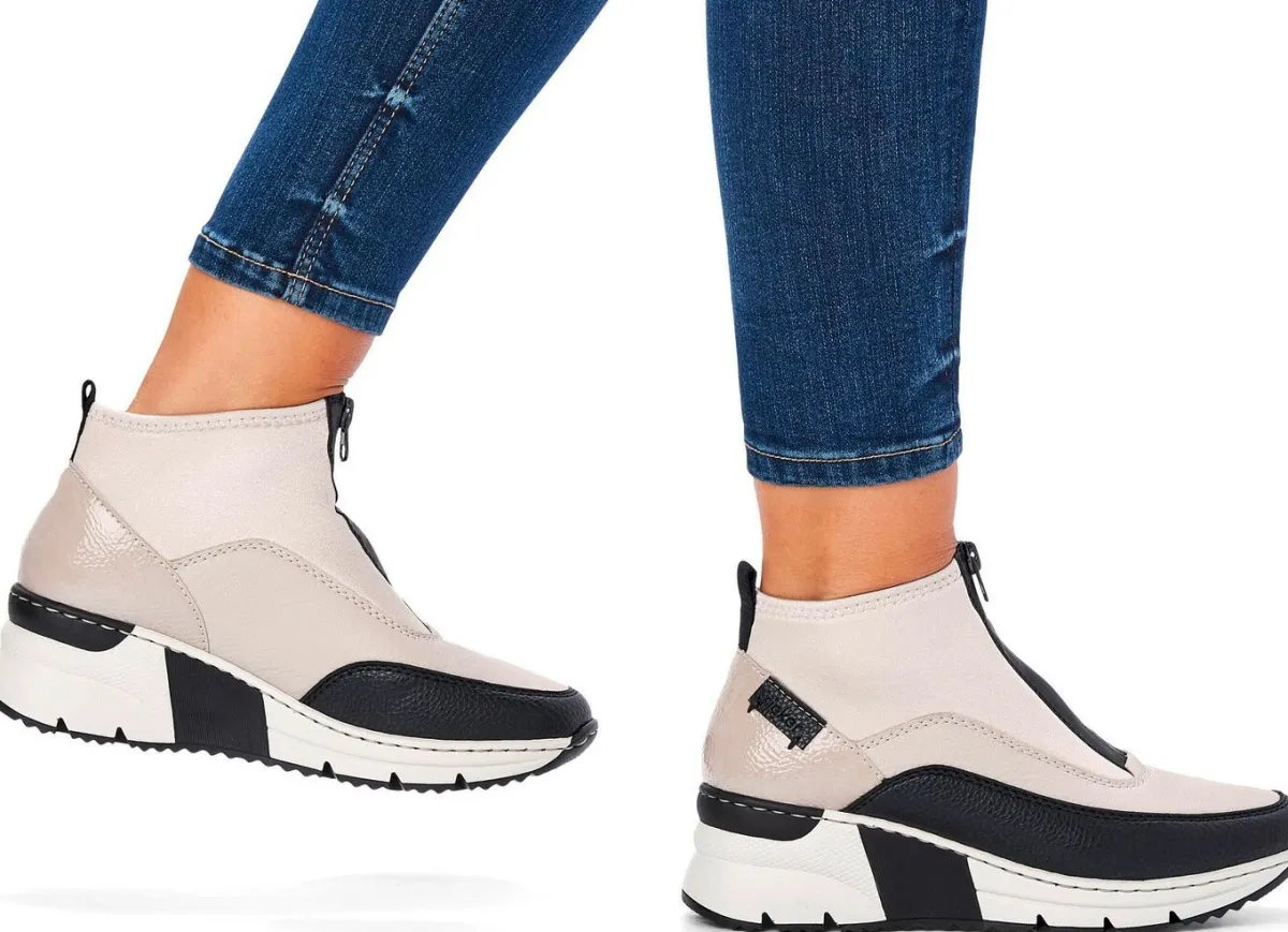 Clearance Rieker , stylische Damen-Boots, Weite G, mit Reißverschluss ECRU-SCHWARZ