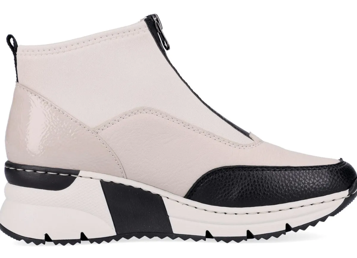 Clearance Rieker , stylische Damen-Boots, Weite G, mit Reißverschluss ECRU-SCHWARZ