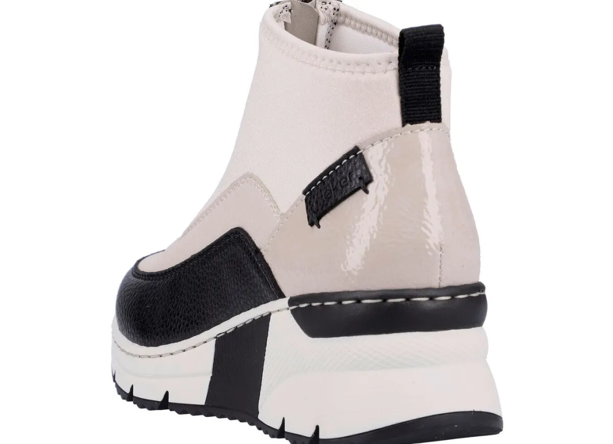 Clearance Rieker , stylische Damen-Boots, Weite G, mit Reißverschluss ECRU-SCHWARZ