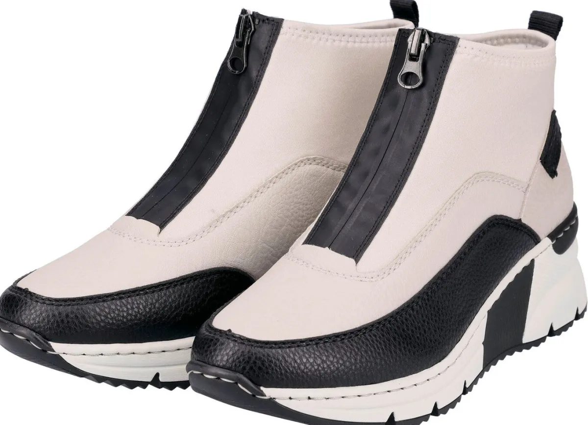 Clearance Rieker , stylische Damen-Boots, Weite G, mit Reißverschluss ECRU-SCHWARZ