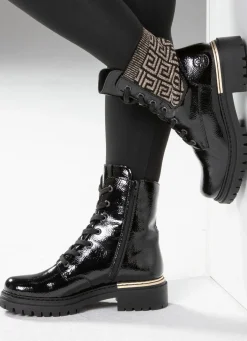 Discount Rieker , stylische Damen-Stiefeletten, Winterschuhe, mit Reißverschluss SCHWARZ-GOLD