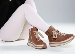 New Rieker , trendige Damen-Boots, Winterschuhe, mit herausnehmbarem Fußbett BRAUN