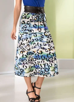 Hot KLAUS MODELLE MADE IN GERMANY Rock in Wickeloptik BLAU-ECRU-BUNT