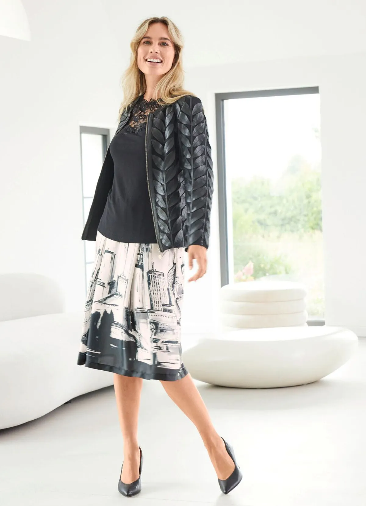 Best Tizia Rock mit breitem Bund ECRU-SCHWARZ-GRAU