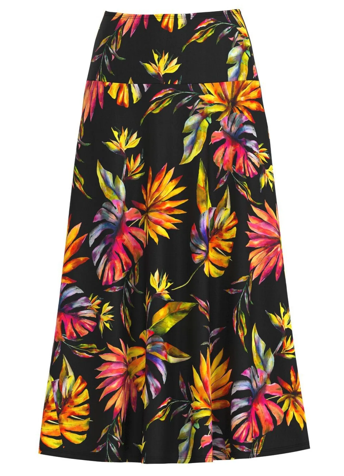 Hot KLAUS MODELLE MADE IN GERMANY Rock mit farbbrillantem Druck SCHWARZ-BUNT